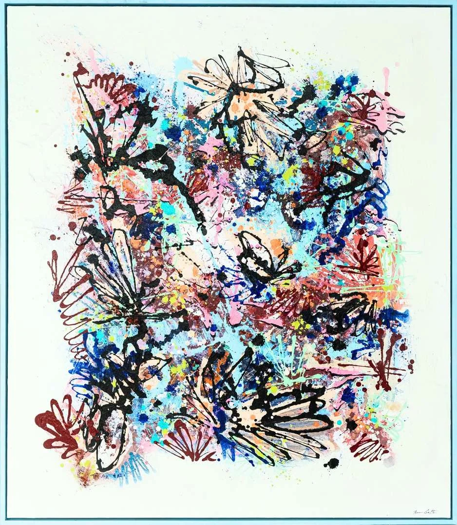 Tutto Passa 12, 2026. Acrylic on canvas, ink, texture paste, spray paint, 150 × 140 cm. Painting by Ivan Gette.