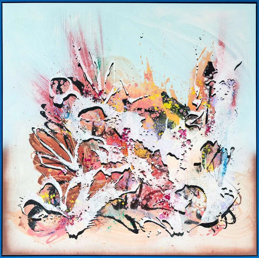 Tutto Passa 2, 2025. Acrylic on canvas, ink, spray paint, 200 × 200 cm. Painting by Ivan Gette.