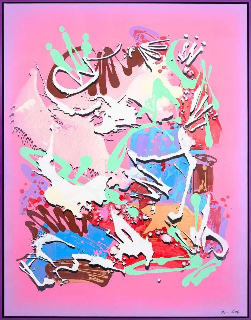 Tutto Passa 4, 2026. Acrylic on canvas, ink, spray paint, 180 × 140 cm. Painting by Ivan Gette.